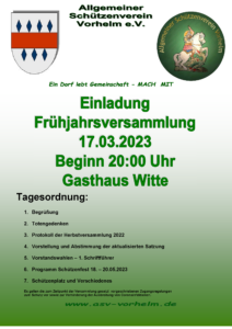 Frühjahrsversammlung 17.03.2023 | Gasthaus Witte 20:00 Uhr